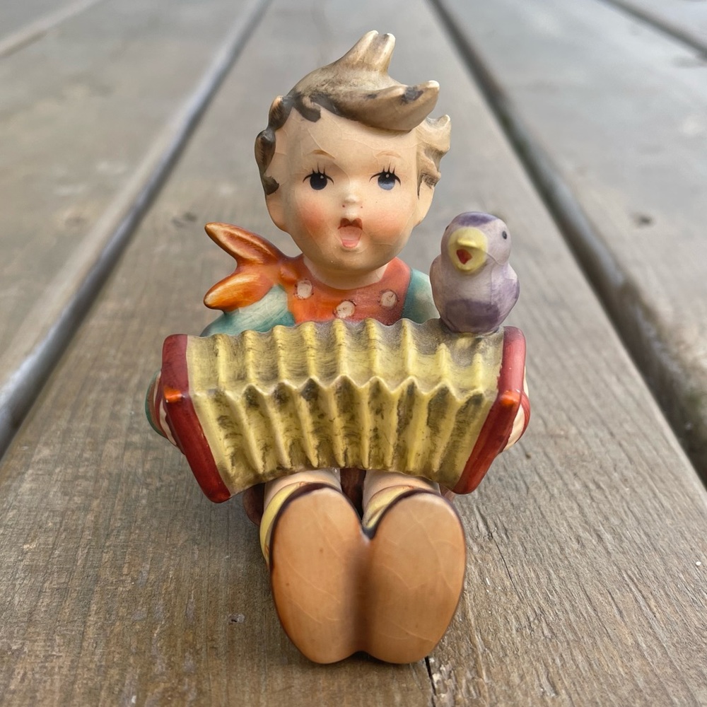 Goebel MJ Hummel Let’s Sing Boy with Bird and Accordion Figurine West Germany